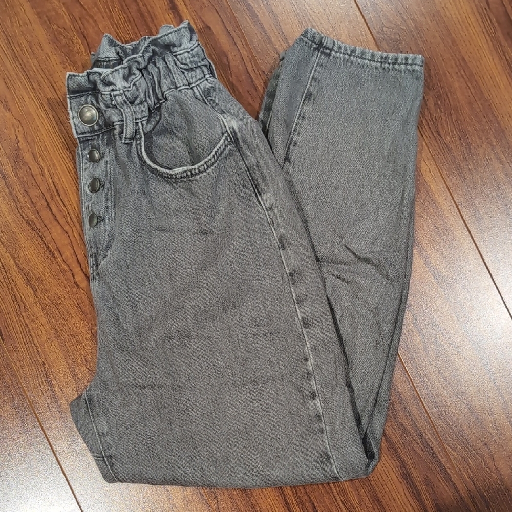 Zara paper Bag Waist Gray Denim Jeans
